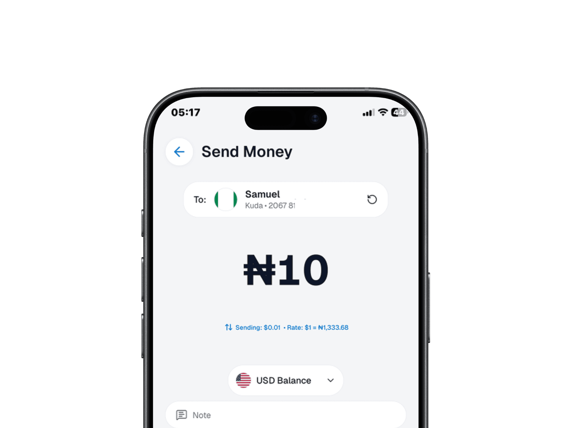 Easner Personal send money screen